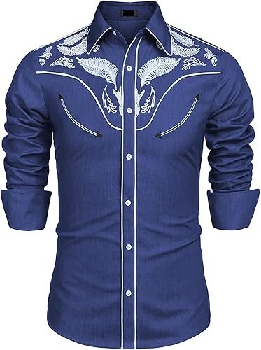 Bouton pression - Chemise western à manches longues brodee