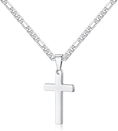 LQIOACU Chaîne croisee pour homme en acier inoxydable argente