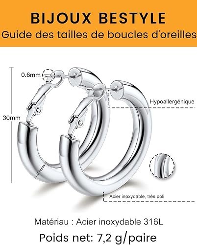 Bestyle 5mm boucles d'oreilles pour femme Creoles Acier ...