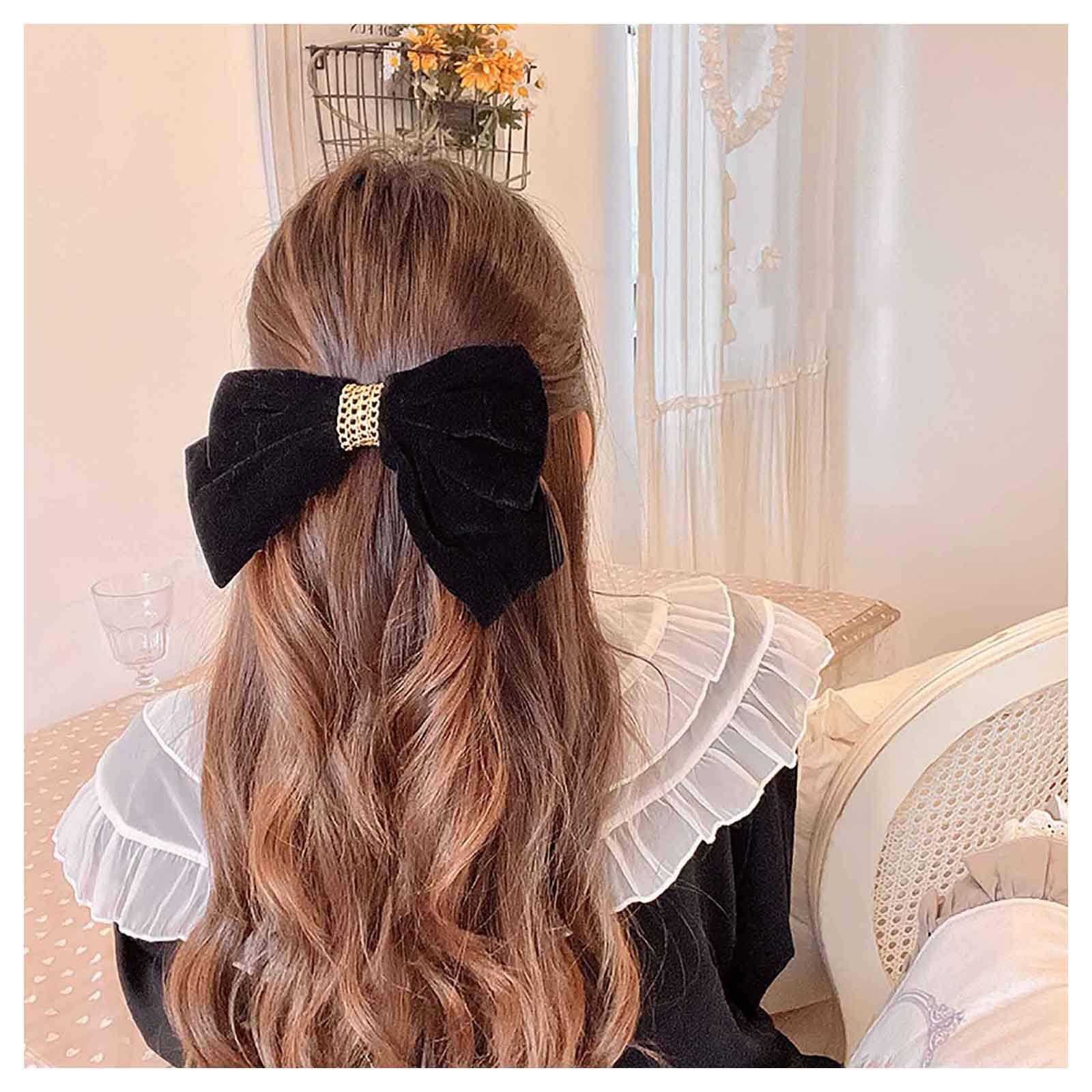 Grand Noeud De Cheveux Pince À Cheveux En Velours Noeud De Satin Noir Barrette ...