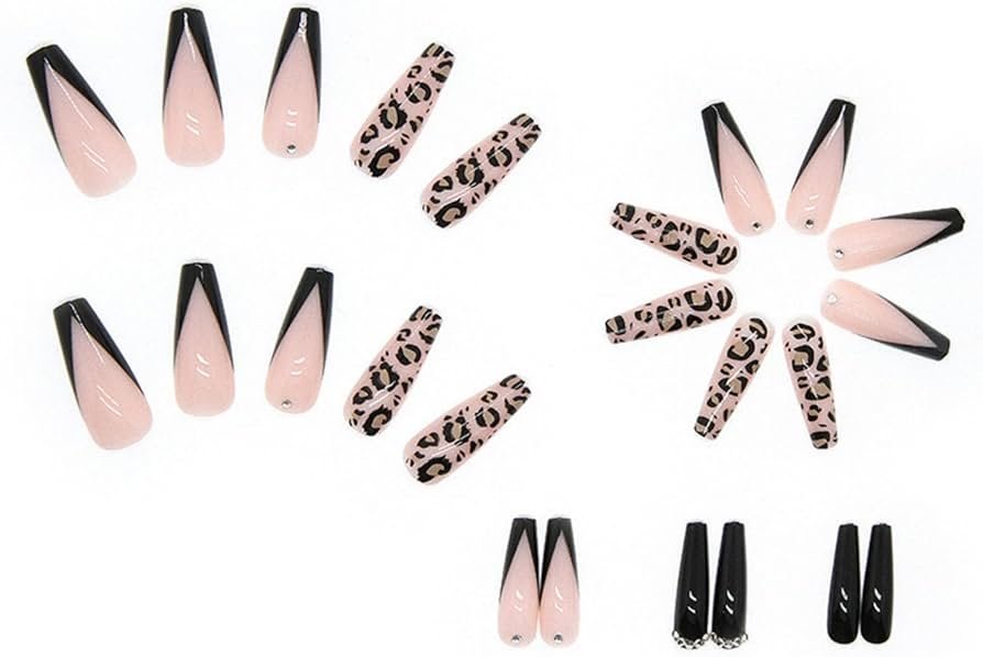 JUSTOTRY 24 Pcs Leopard Coffin Faux Ongles Long Motif,Noir ...