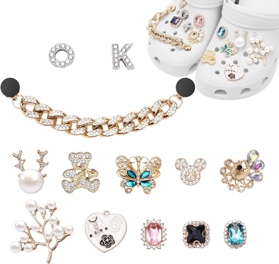 Pwsap Elegant Charmes de Chaussures, Breloques de Chaussures Papillons Fleur Perle Diamant, Bling CLOG Charmes
