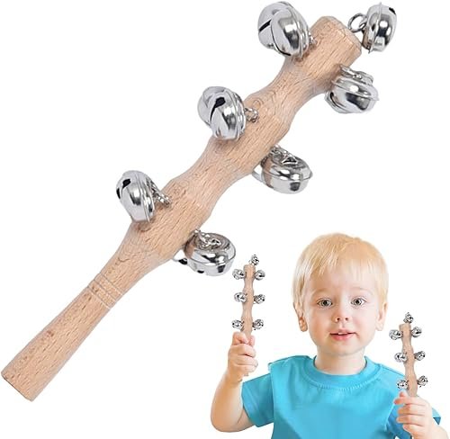Wooden Jingle Hand Bells - 19x5x2cm Musical Instrument ...