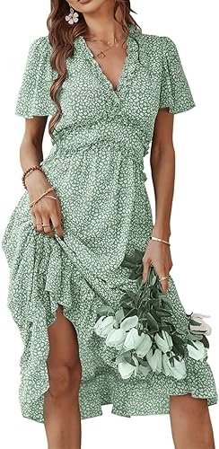 Avondii Robe d't pour femme - Col en V - Style bohme