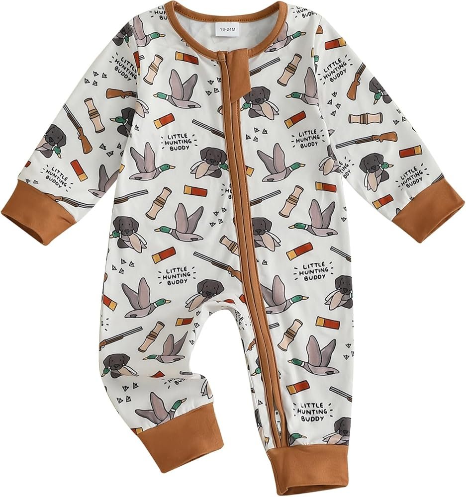 Hunting Clothes Baby Girl Boy Mallard Duck Deer Zipper Jumpsuit Long Sleeve