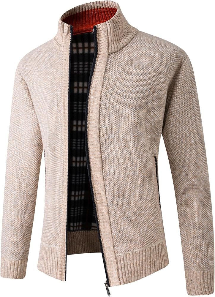 Men's stand-up collar 1/4 zip pullover, winter warm knitted sweater, casual