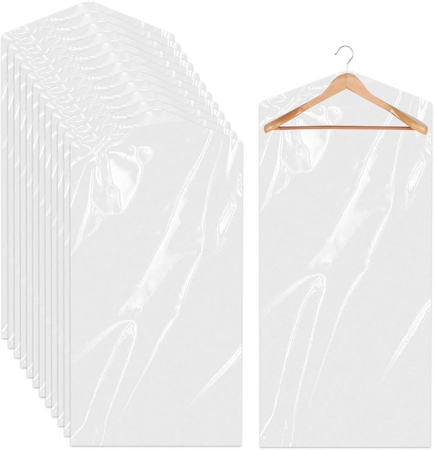 Pack of 20 Clothes Covers Transparent Plastic Protectors Hanging Dust for